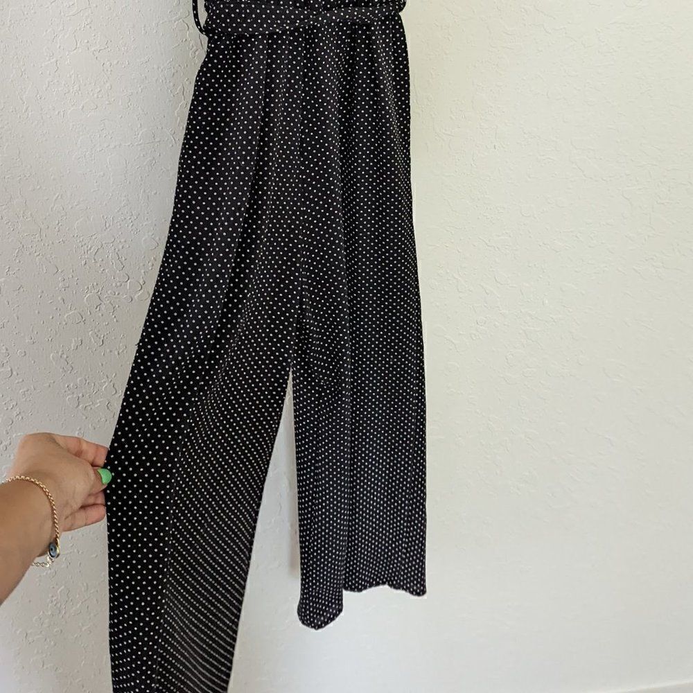 Women's Monteau Romper XS Dark Black White Polka Dots Capris Pant Button Pockets - Picture 7 of 8